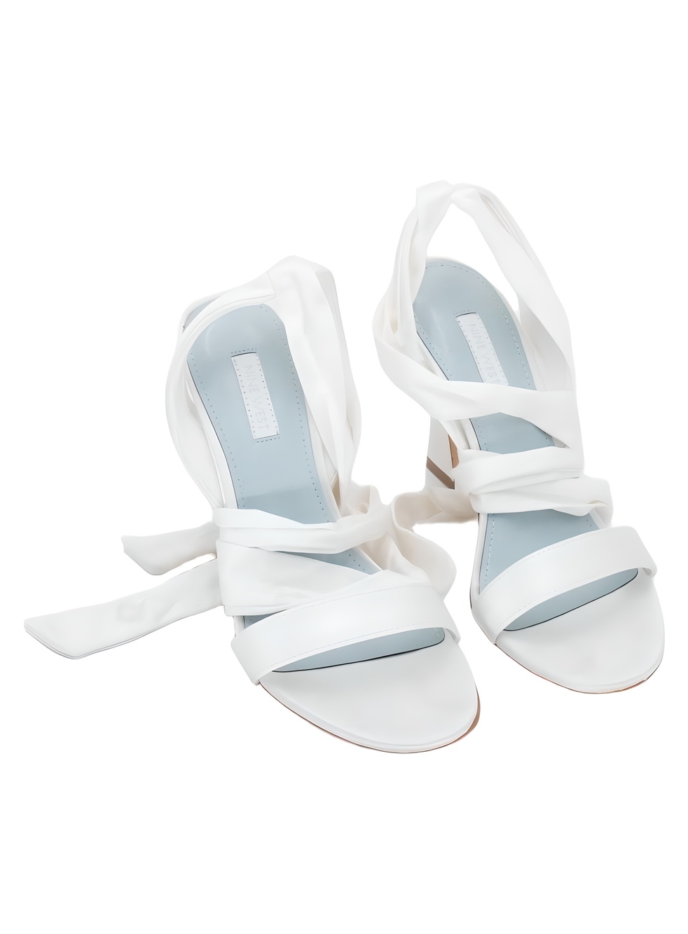 Nine West Kelsie White Satin Ankle Strap 3" Block Heel Sandals Size 7M